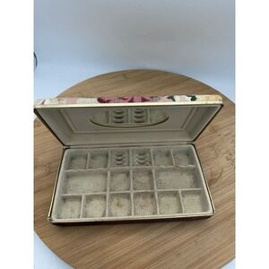 Vintage Mele Pink Rose Floral Fabric Travel Jewelry Box Hard Case Clamshell